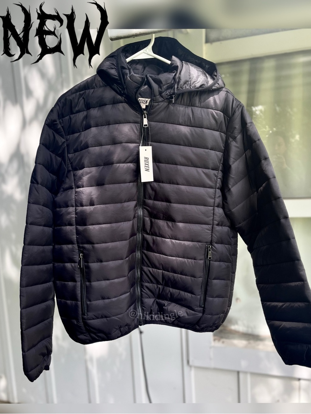NEW $180 Down Ruxen Italian Quilt Puffer Hooded Jacket Coat Hoodie Mens Large L